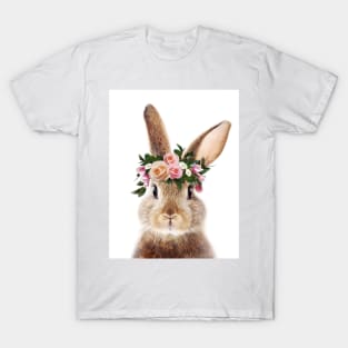 Baby Rabbit, Brown Bunny with Flower Crown, Baby Animals Art Print by Synplus T-Shirt